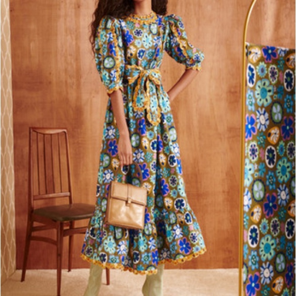 CeliaB Floral Midi Dress in Blue, Green, Gold